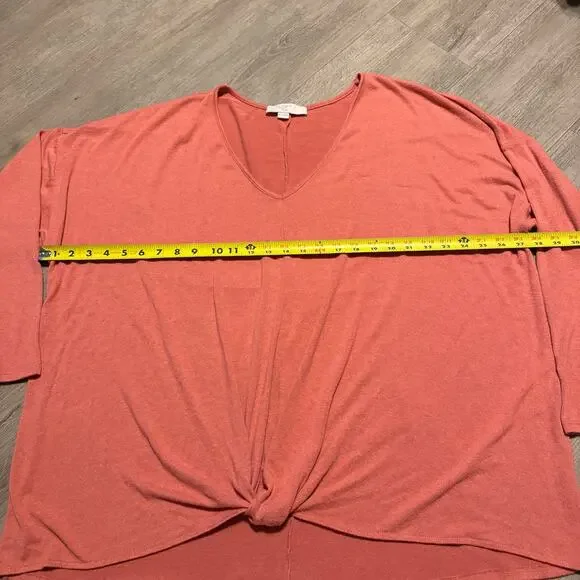 LOFT Plus Coral Knot Front V Neck Top Size 24 26 Soft Stretch Casual - Picture 9 of 9